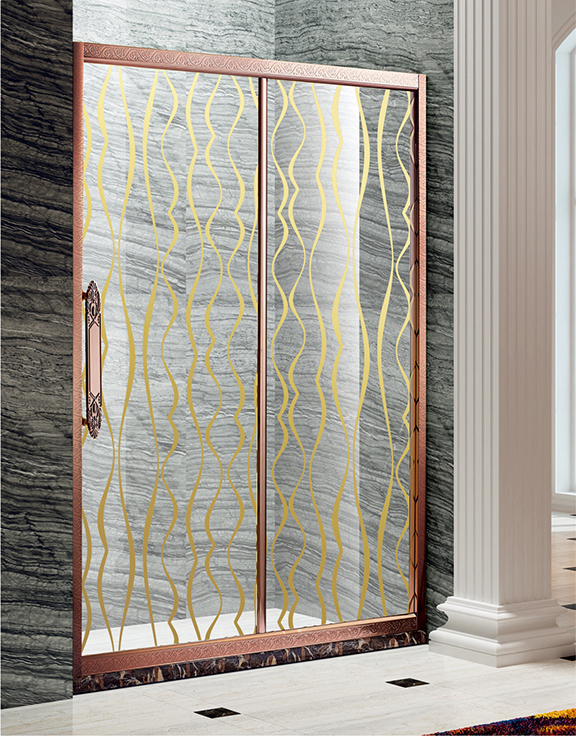 Designer Glass Aluminium Framed Rose Gold Finish Luxury Sliding Shower Door